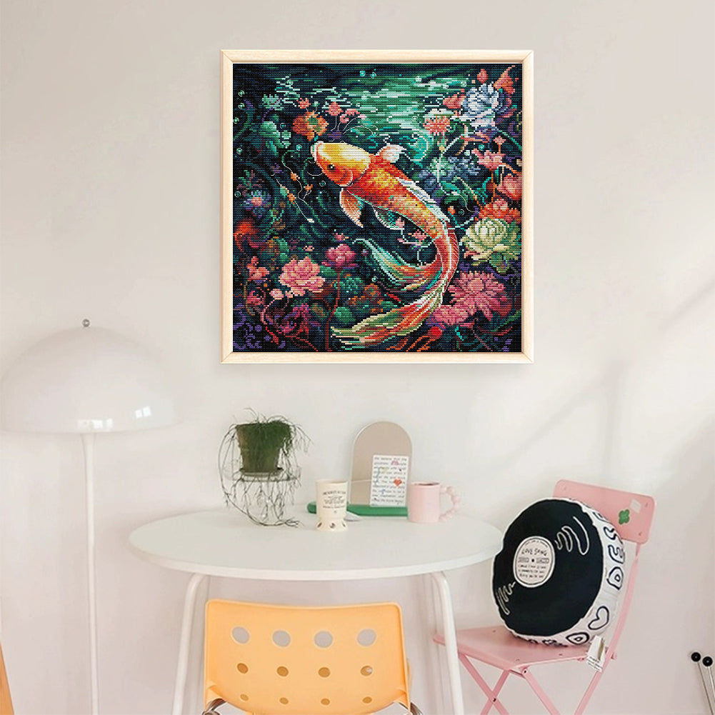 Koi - Full 14CT Stamped Cross Stitch 36x36CM - Joy Sunday Backstitch