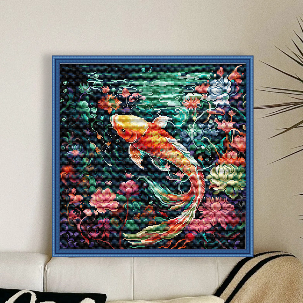 Koi - Full 14CT Stamped Cross Stitch 36x36CM - Joy Sunday Backstitch