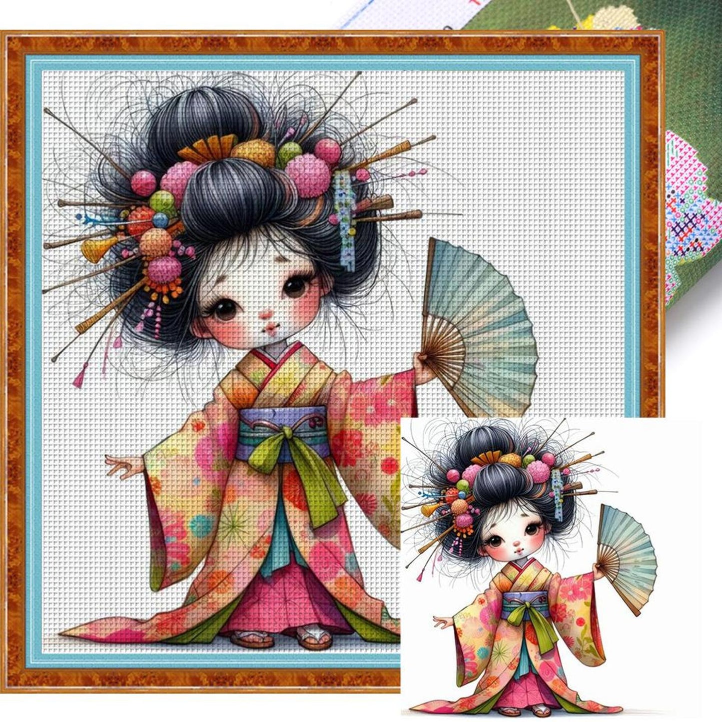 Cartoon Japanese Geisha - Full 11CT Stamped Cross Stitch 40x40CM - Yishu