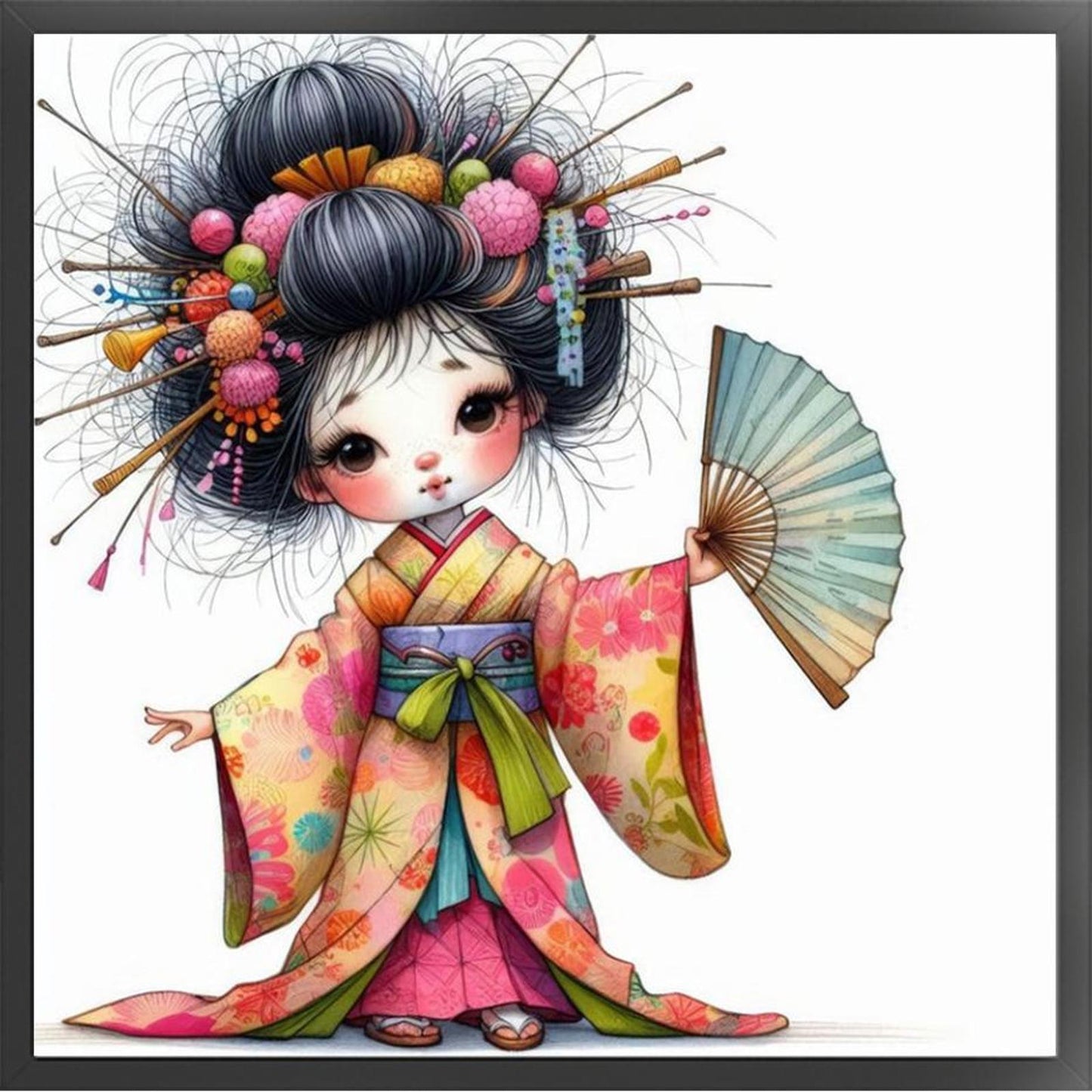Cartoon Japanese Geisha - Full 11CT Stamped Cross Stitch 40x40CM - Yishu