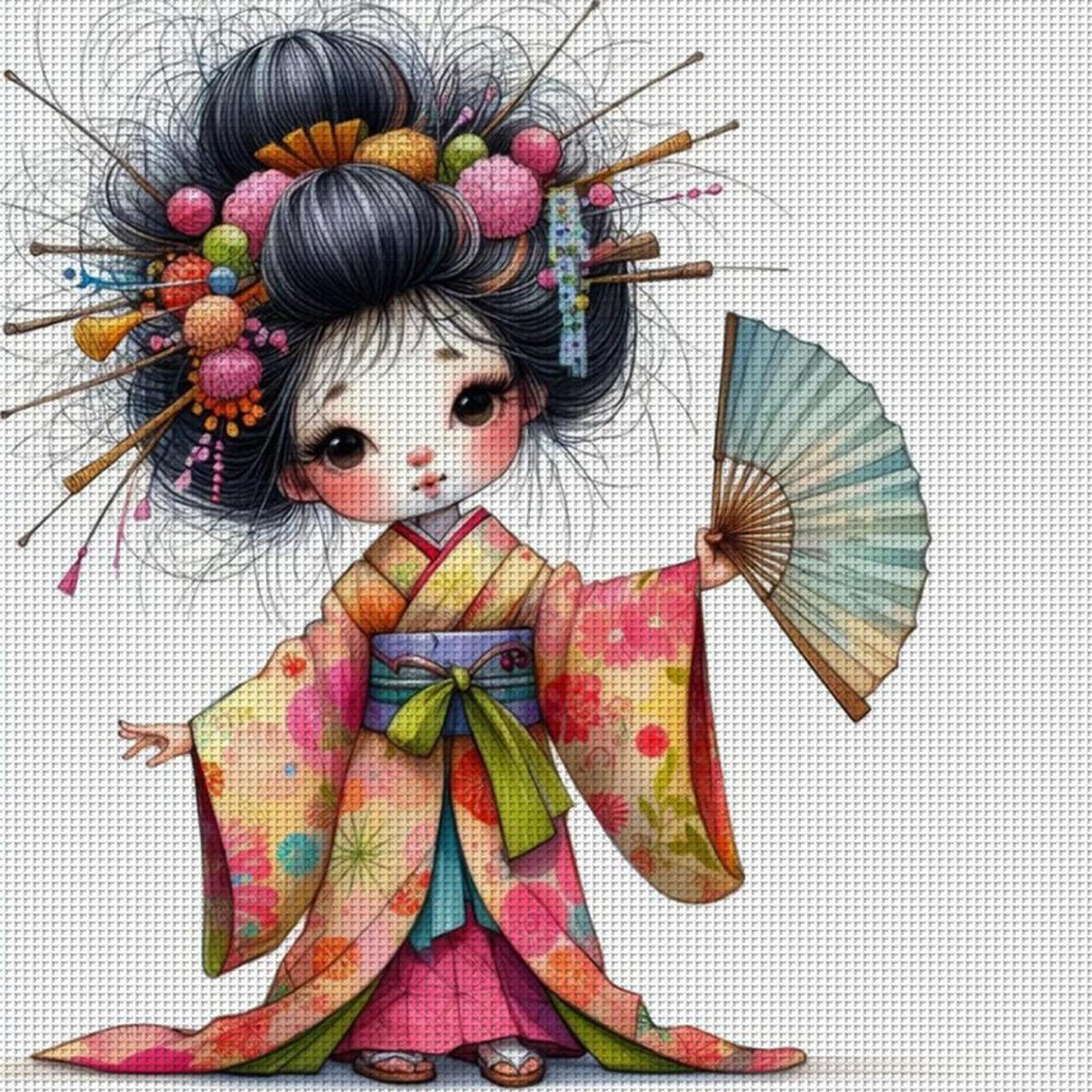Cartoon Japanese Geisha - Full 11CT Stamped Cross Stitch 40x40CM - Yishu