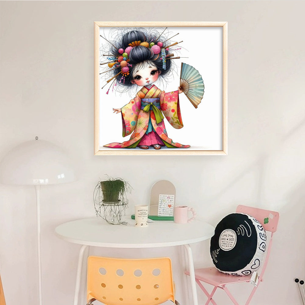 Cartoon Japanese Geisha - Full 11CT Stamped Cross Stitch 40x40CM - Yishu