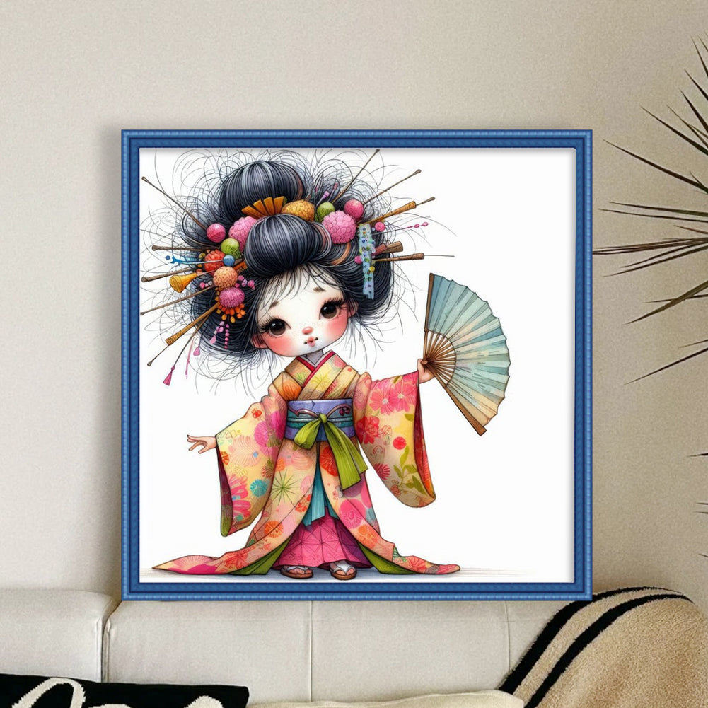 Cartoon Japanese Geisha - Full 11CT Stamped Cross Stitch 40x40CM - Yishu
