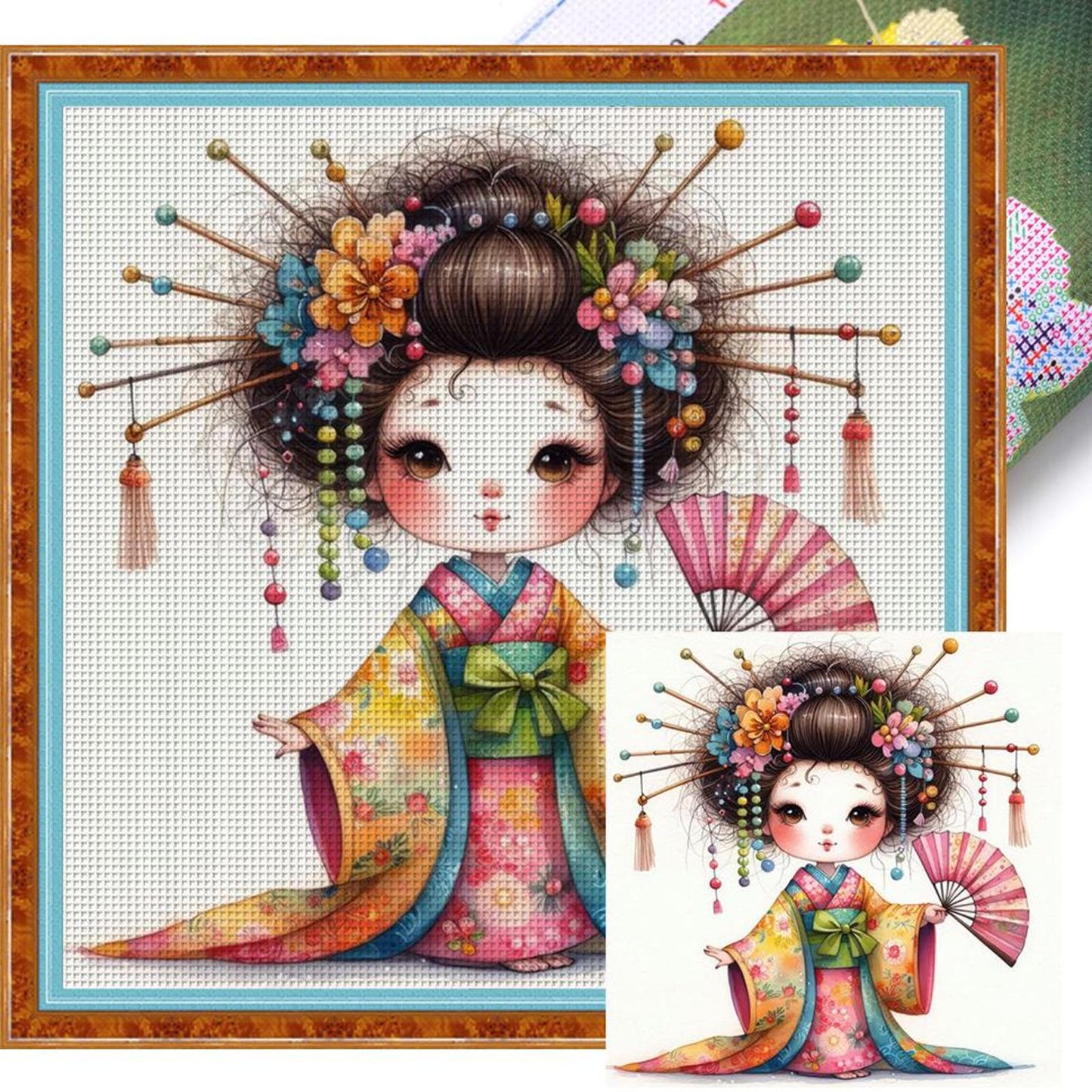 Cartoon Japanese Geisha - Full 11CT Stamped Cross Stitch 40x40CM - Yishu
