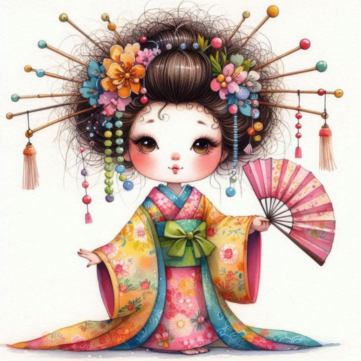 Cartoon Japanese Geisha - Full 11CT Stamped Cross Stitch 40x40CM - Yishu