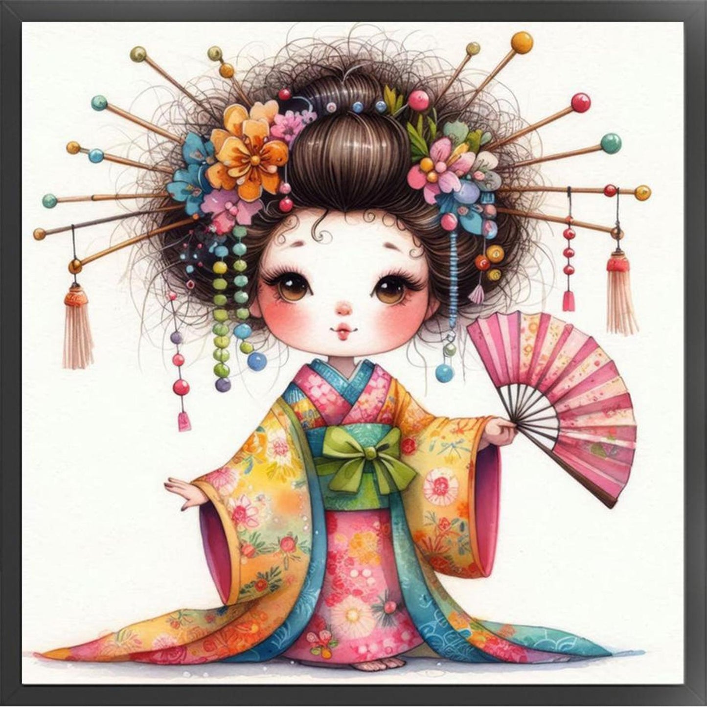 Cartoon Japanese Geisha - Full 11CT Stamped Cross Stitch 40x40CM - Yishu