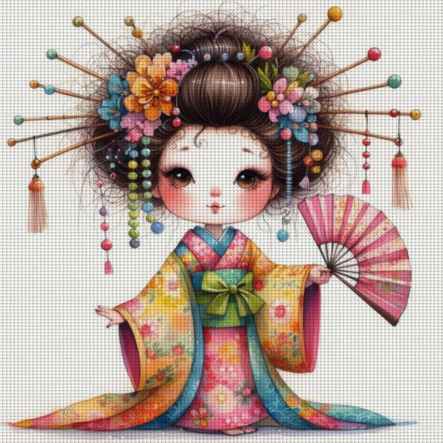 Cartoon Japanese Geisha - Full 11CT Stamped Cross Stitch 40x40CM - Yishu