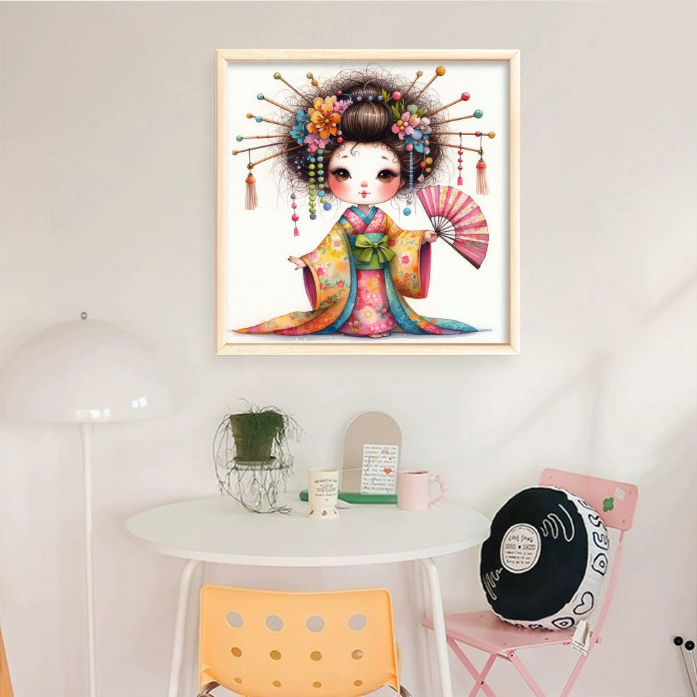 Cartoon Japanese Geisha - Full 11CT Stamped Cross Stitch 40x40CM - Yishu