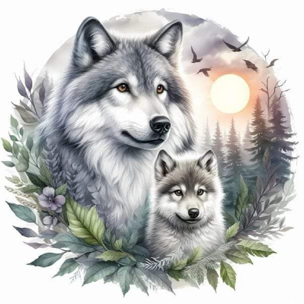 Wolf - Full 11CT Stamped Cross Stitch 40x40CM - Yishu