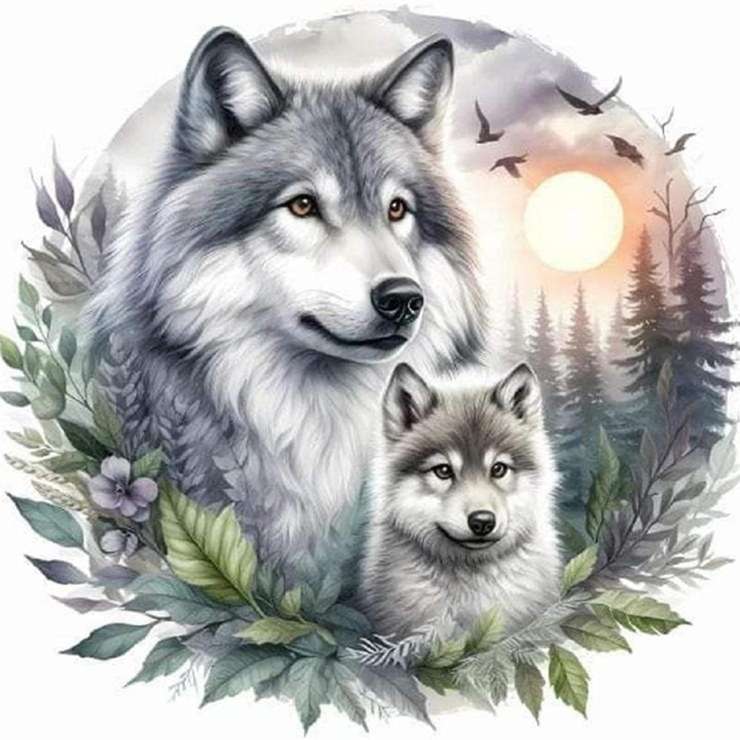 Wolf - Full 11CT Stamped Cross Stitch 40x40CM - Yishu