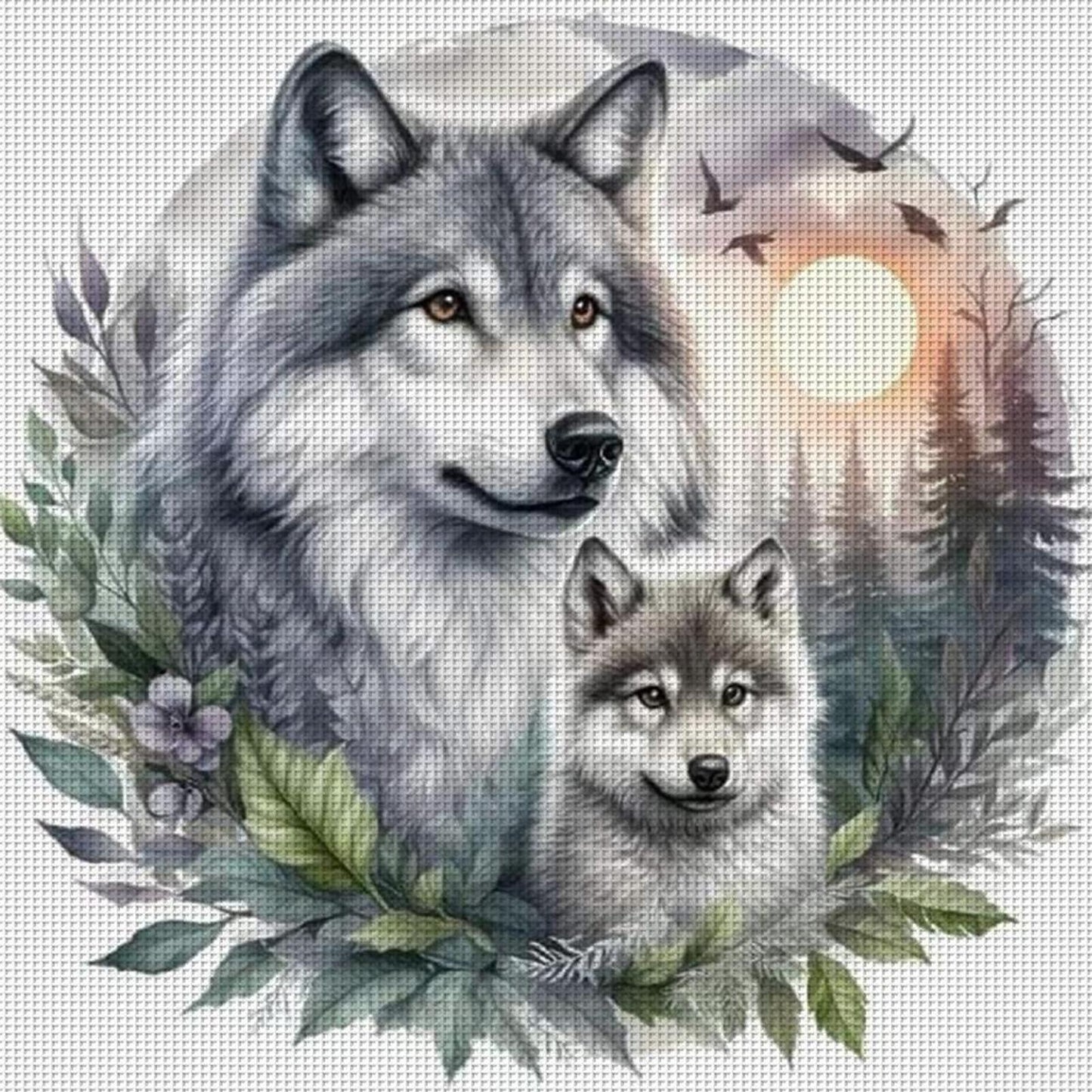 Wolf - Full 11CT Stamped Cross Stitch 40x40CM - Yishu