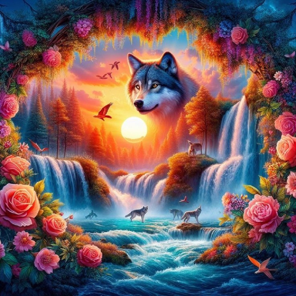 Wolf - Full 11CT Stamped Cross Stitch 40x40CM - Yishu