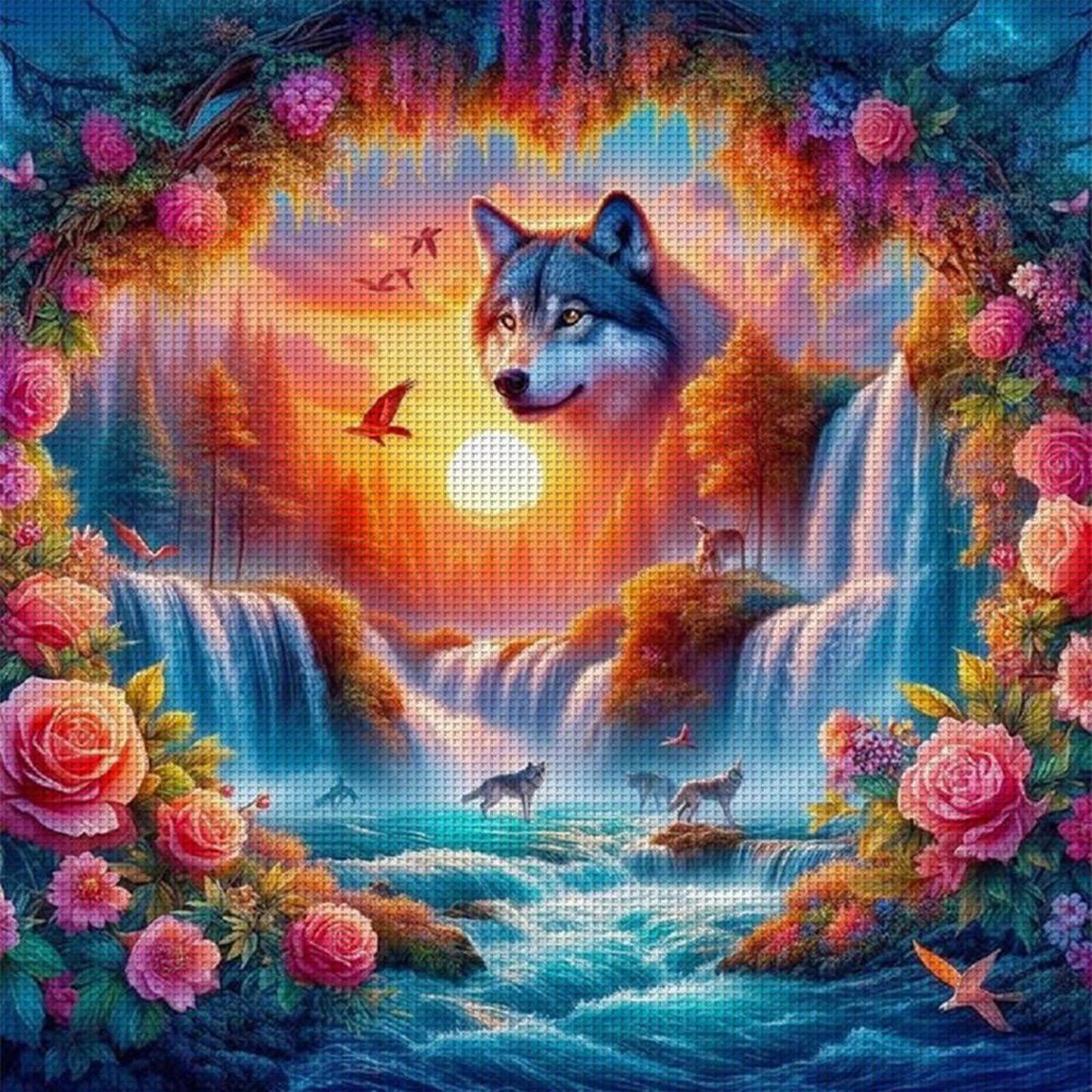 Wolf - Full 11CT Stamped Cross Stitch 40x40CM - Yishu