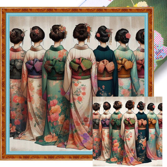 Japanese Geisha - Full 11CT Stamped Cross Stitch 50x50CM - Huacan