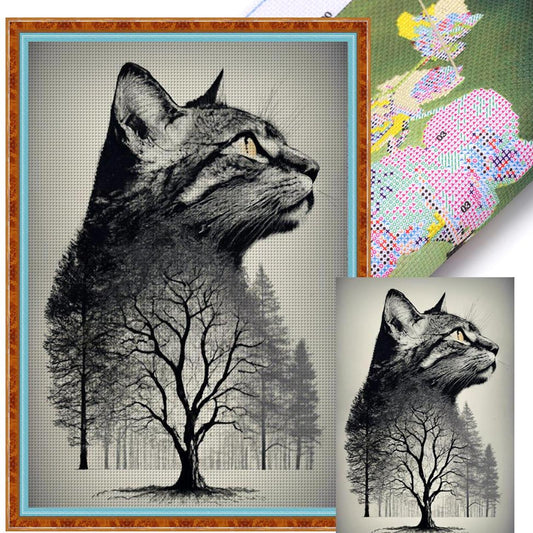 Forest Cat - Full 11CT Stamped Cross Stitch 40x60CM - Huacan