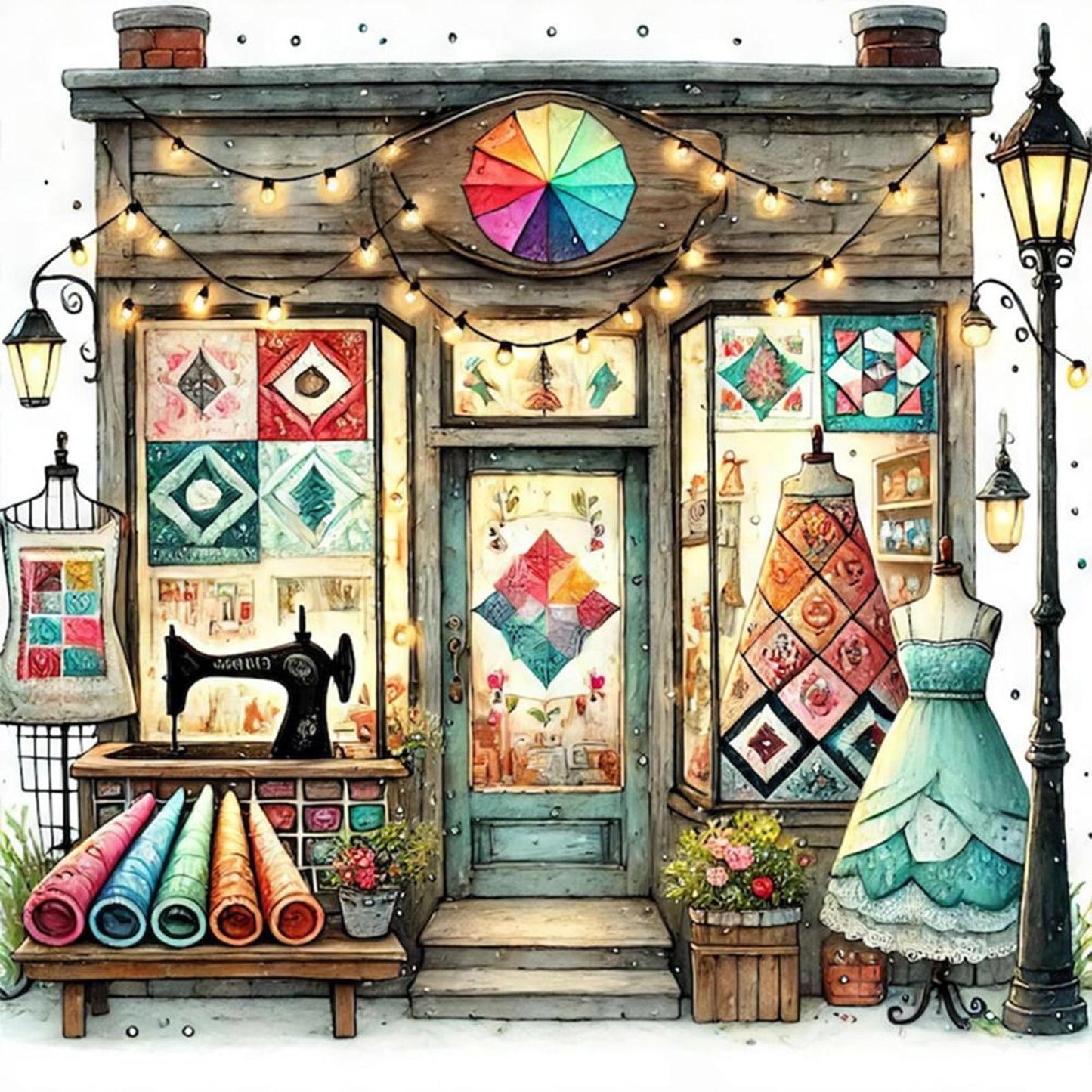 Sewing Shop - Full 14CT Counted Cross Stitch 40x40CM - Yishu