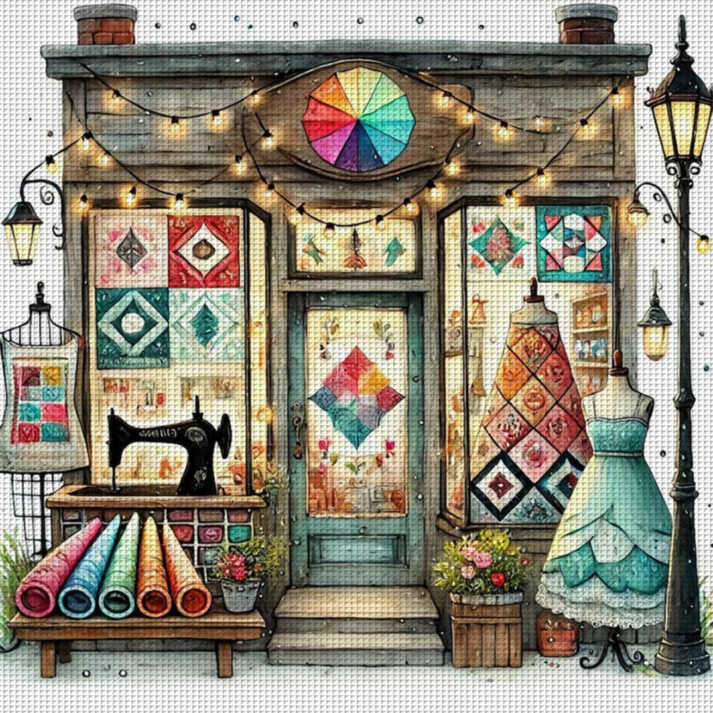 Sewing Shop - Full 14CT Counted Cross Stitch 40x40CM - Yishu