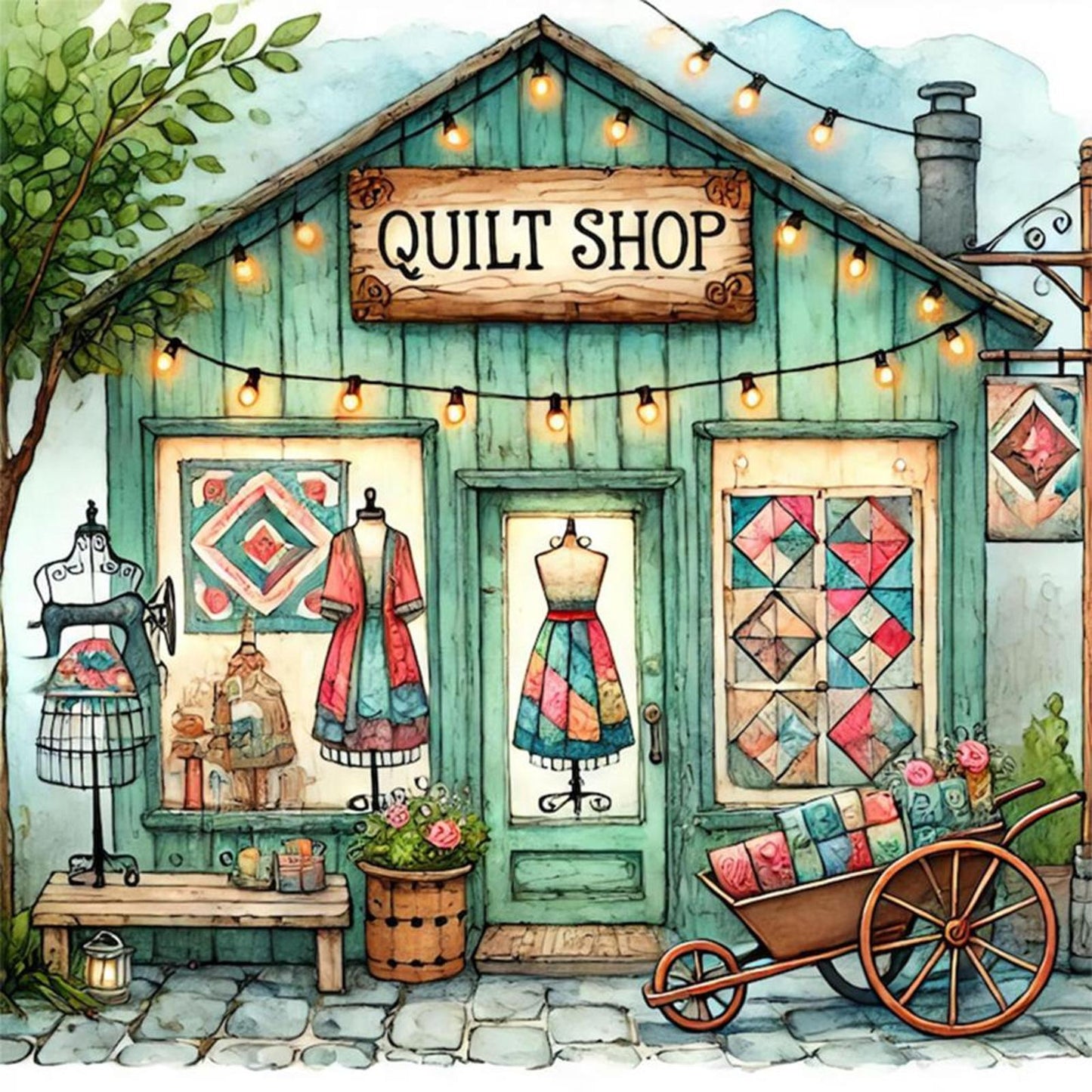 Sewing Shop - Full 14CT Counted Cross Stitch 40x40CM - Yishu