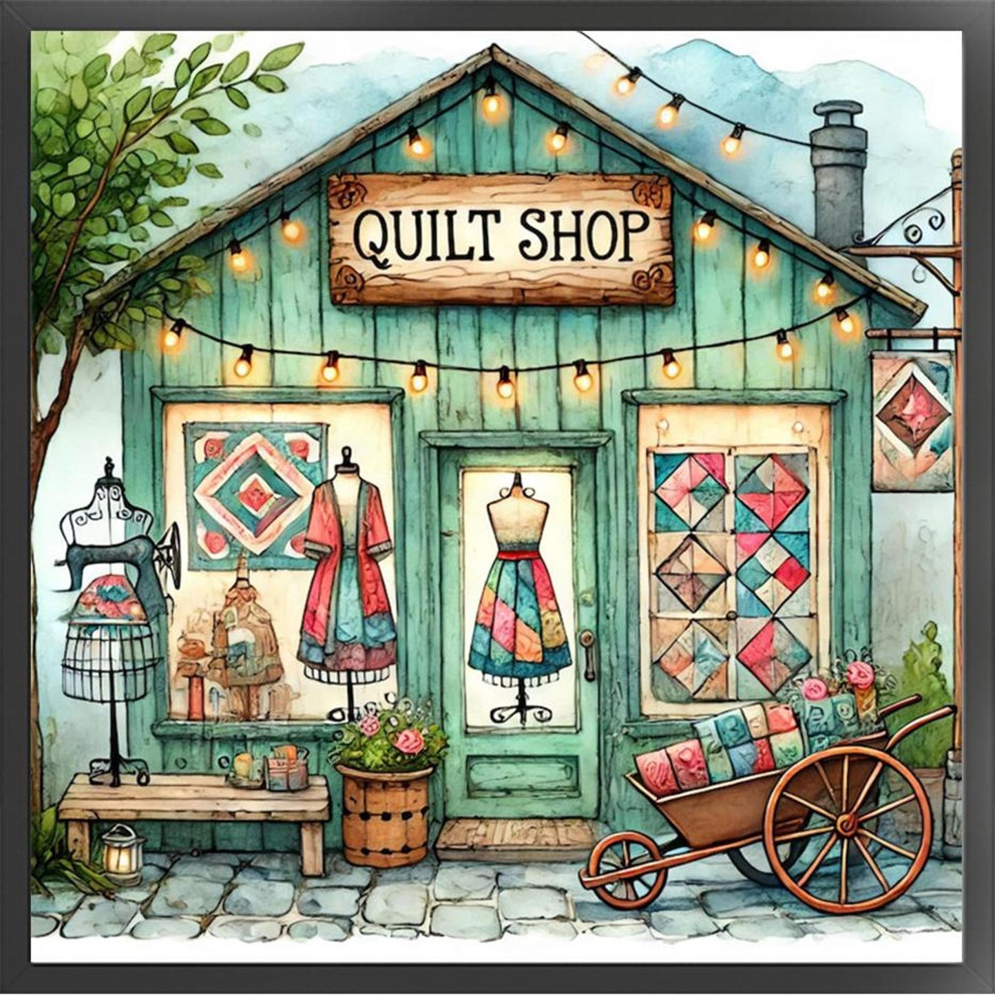 Sewing Shop - Full 14CT Counted Cross Stitch 40x40CM - Yishu