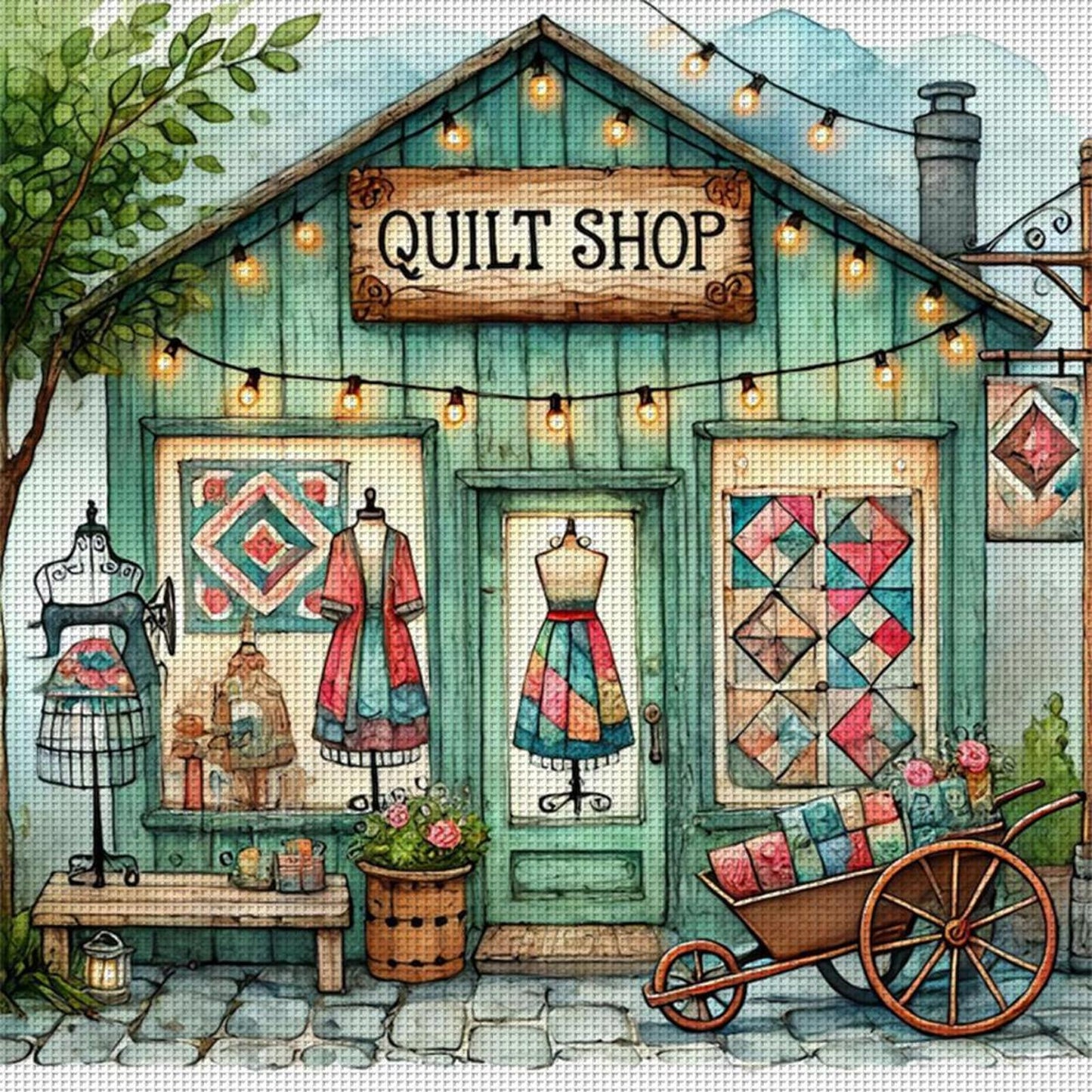 Sewing Shop - Full 14CT Counted Cross Stitch 40x40CM - Yishu