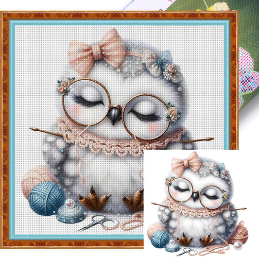 Owl At Sewing Work - Full 11CT Stamped Cross Stitch 40x40CM - Yishu