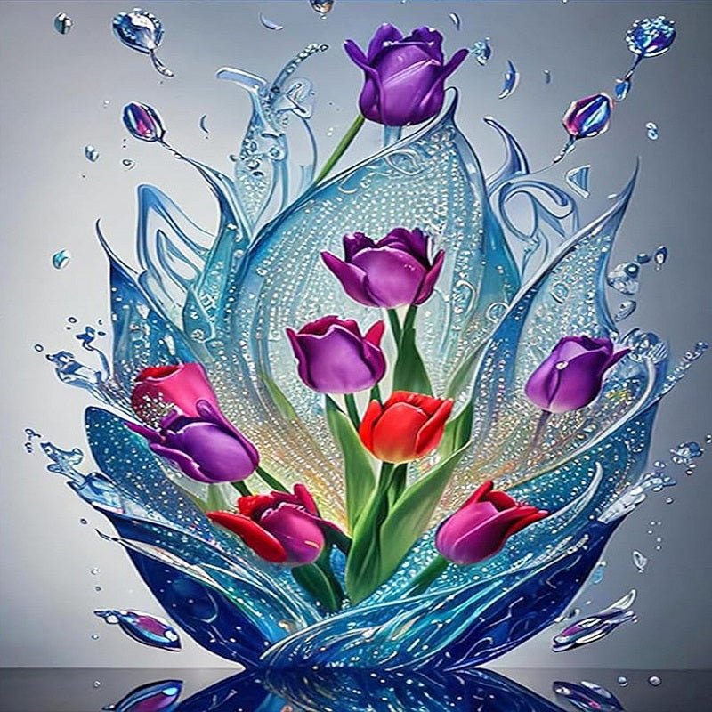 Tulip And Water Drop - Full 11CT Counted Cross Stitch 40x50CM - Huacan