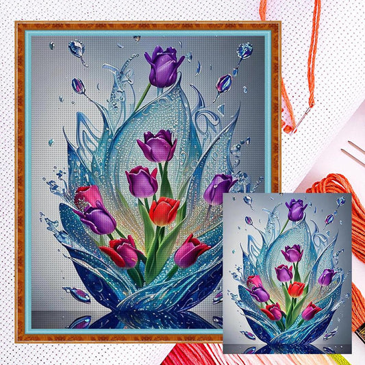Tulip And Water Drop - Full 11CT Counted Cross Stitch 40x50CM - Huacan
