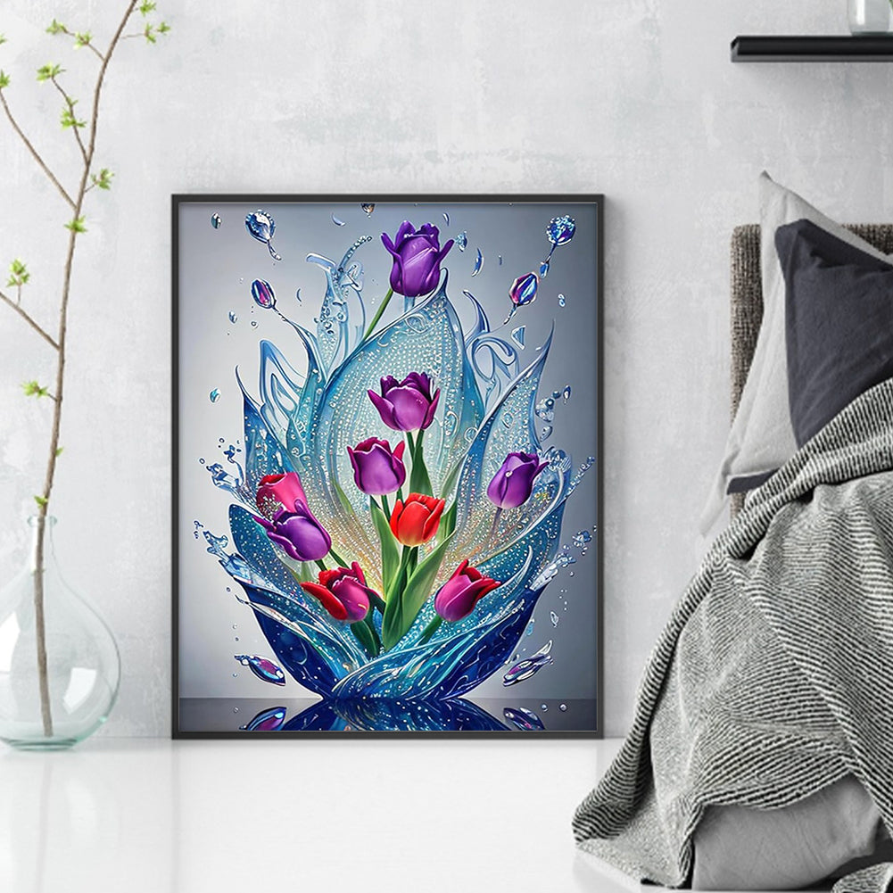 Tulip And Water Drop - Full 11CT Counted Cross Stitch 40x50CM - Huacan