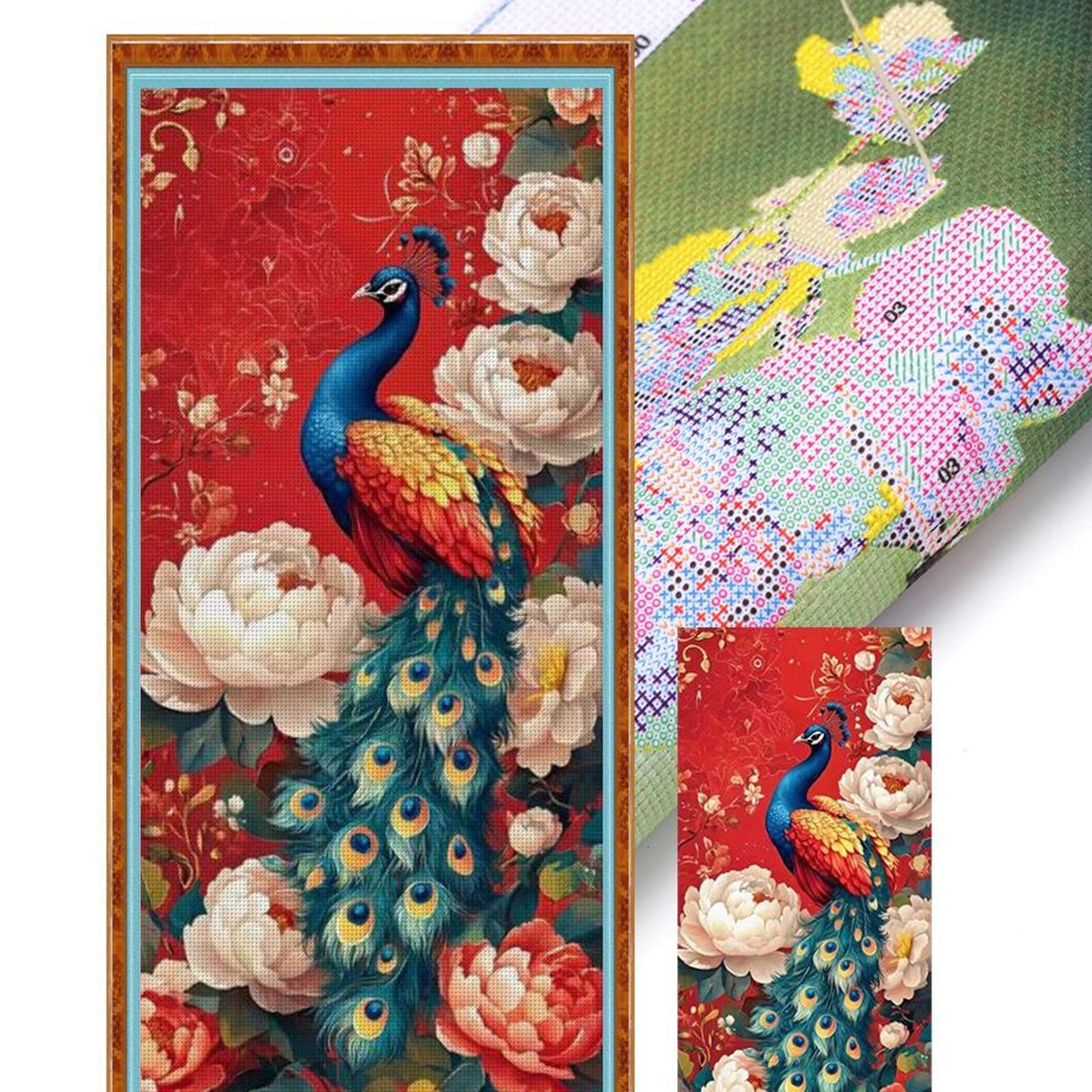 Peacock And Peony - Full 11CT Stamped Cross Stitch 40x90CM - Huacan