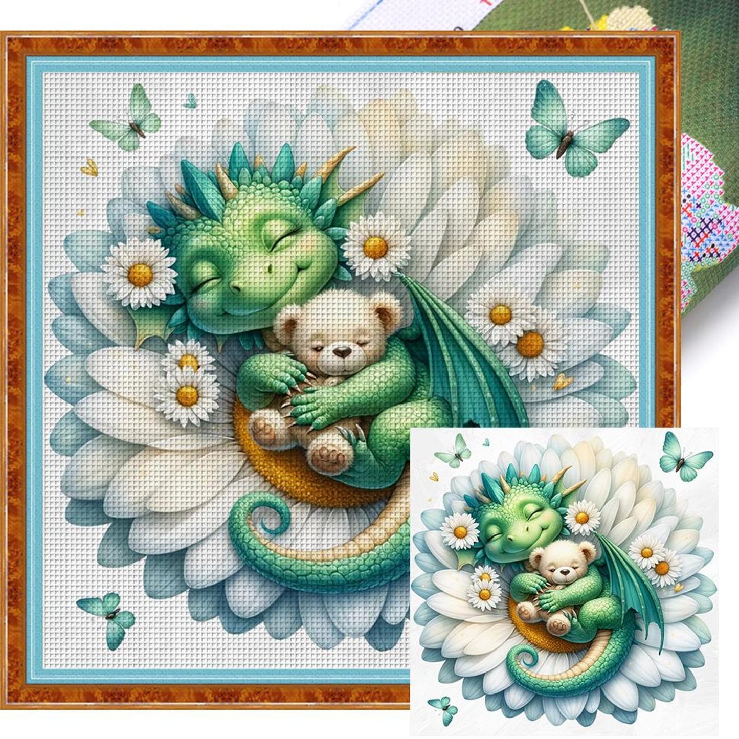 Lotus And Dragon - Full 11CT Stamped Cross Stitch 50x50CM - Huacan