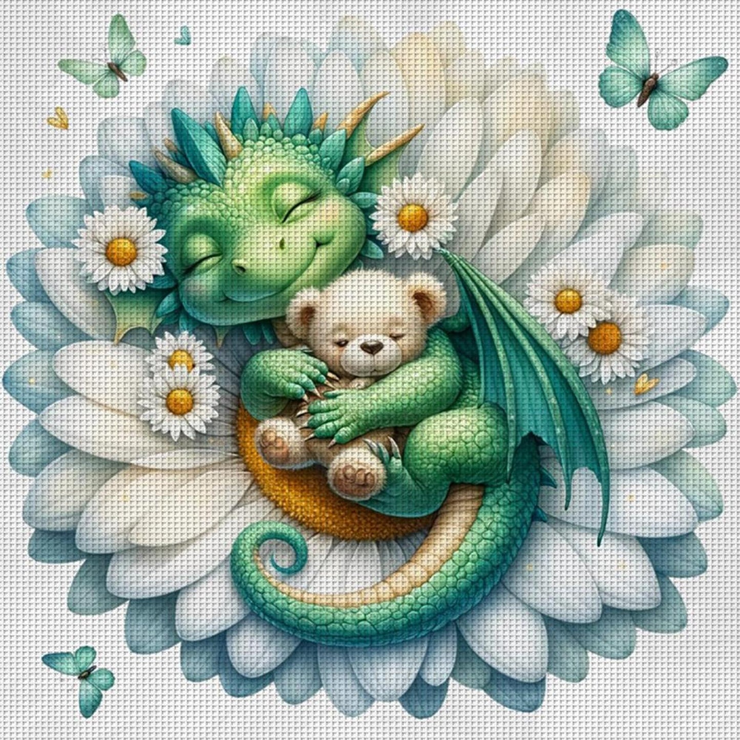 Lotus And Dragon - Full 11CT Stamped Cross Stitch 50x50CM - Huacan