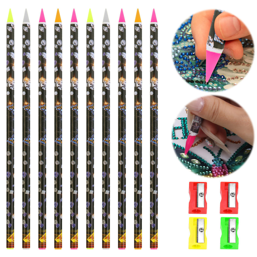 10Pcs 5D Crystal Gem Pick Up Tool 23cm Dotting Wax Pencil for Art Craft