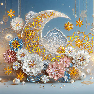 Flower Crescent Moon 30*30CM(Canvas) Partial Special Shaped Drill Diamond Painting