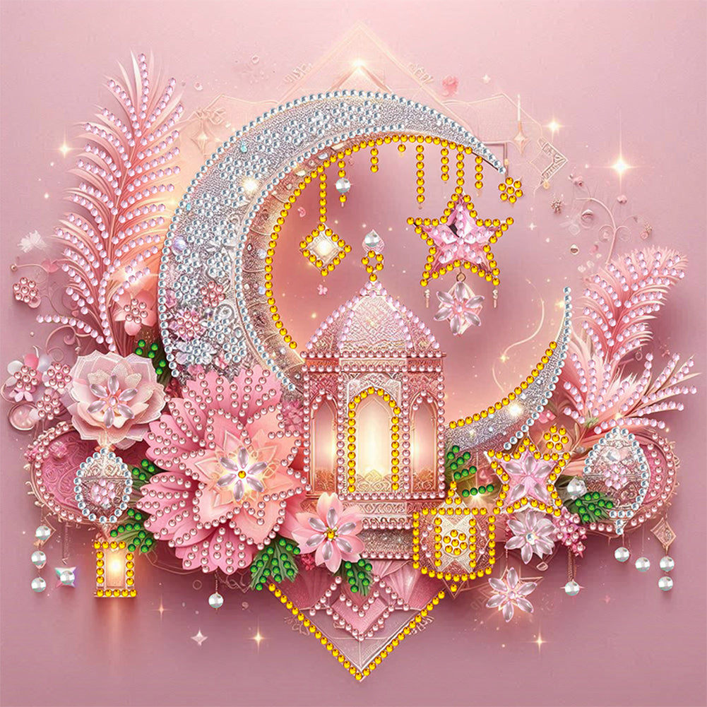 Light Feather Crescent Moon 30*30CM(Canvas) Partial Special Shaped Drill Diamond Painting