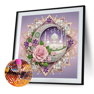 Flower Crescent Moon 30*30CM(Canvas) Partial Special Shaped Drill Diamond Painting