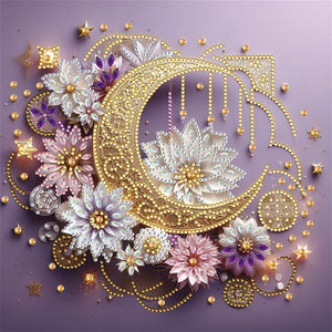 Flower Crescent Moon 30*30CM(Canvas) Partial Special Shaped Drill Diamond Painting