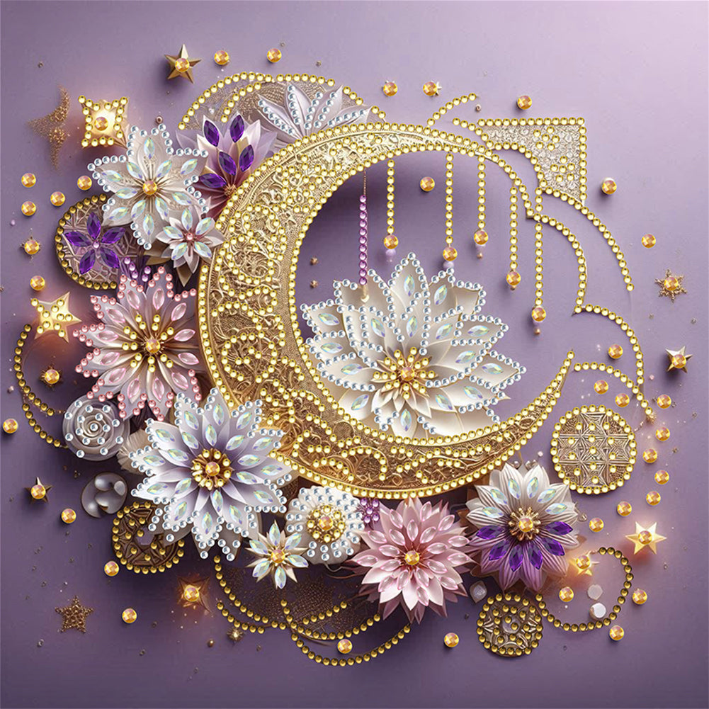 Flower Crescent Moon 30*30CM(Canvas) Partial Special Shaped Drill Diamond Painting