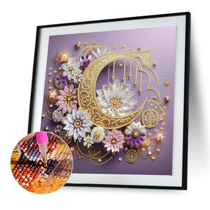 Flower Crescent Moon 30*30CM(Canvas) Partial Special Shaped Drill Diamond Painting