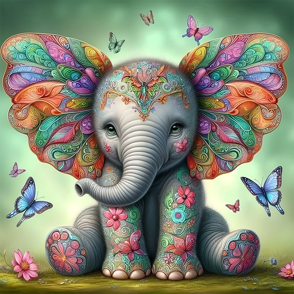 Butterfly Elephant 30*30CM(Canvas) Full Round Drill Diamond Painting