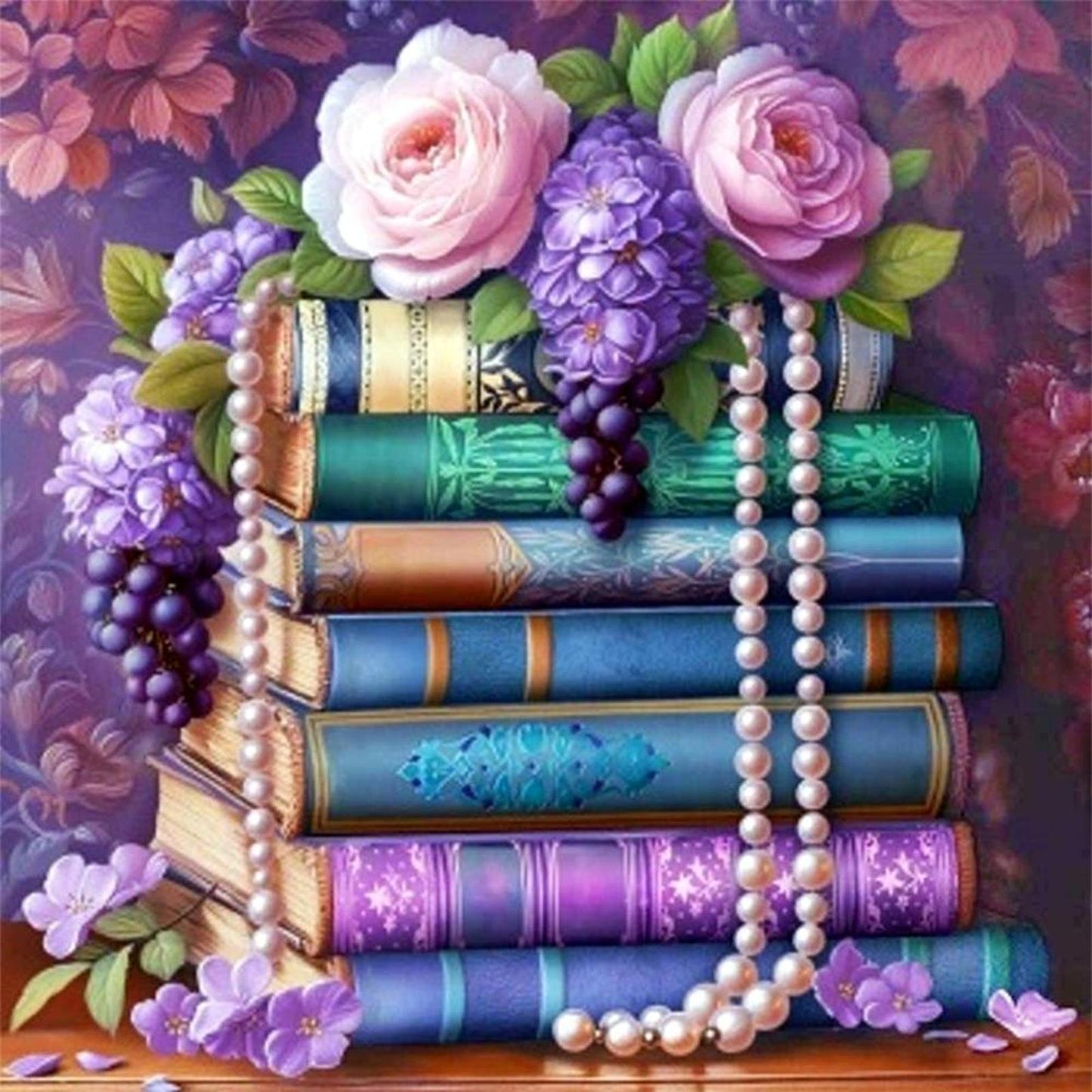 Books And Flowers - Full 11CT Stamped Cross Stitch 45x45CM - Yishu