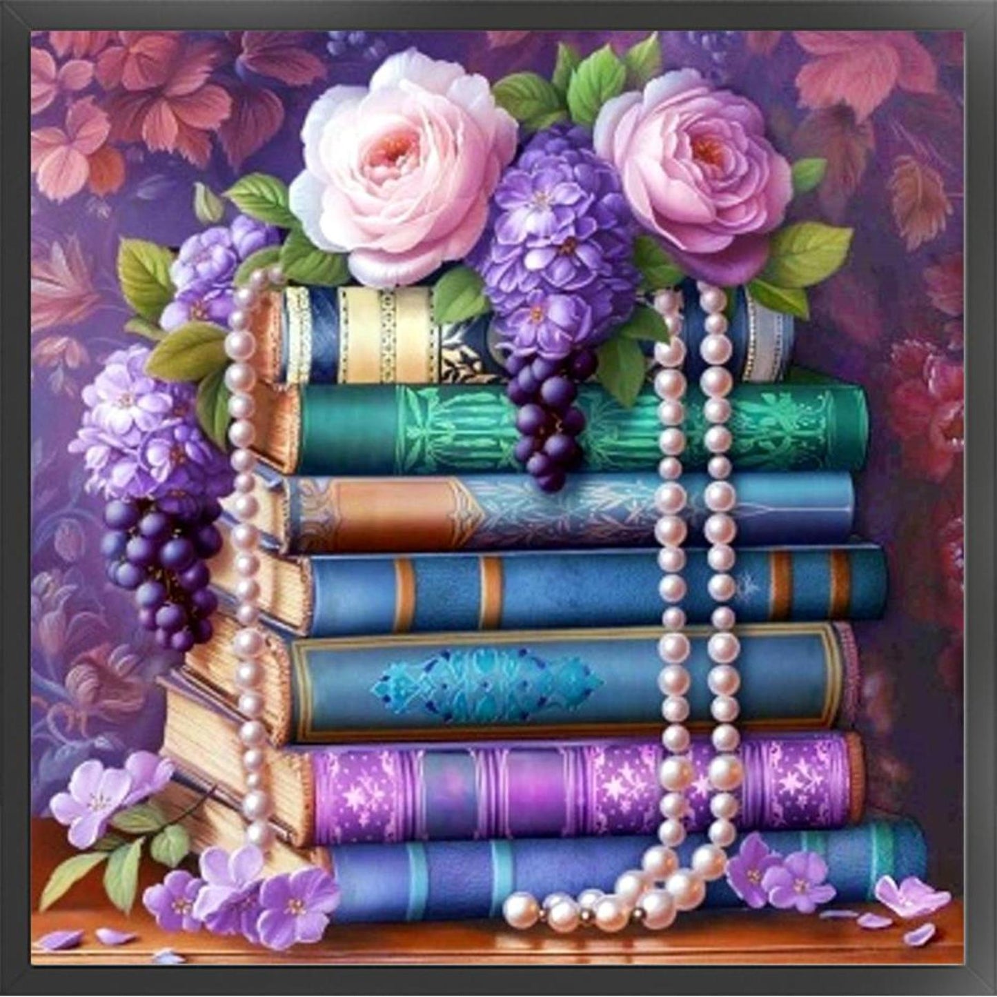 Books And Flowers - Full 11CT Stamped Cross Stitch 45x45CM - Yishu