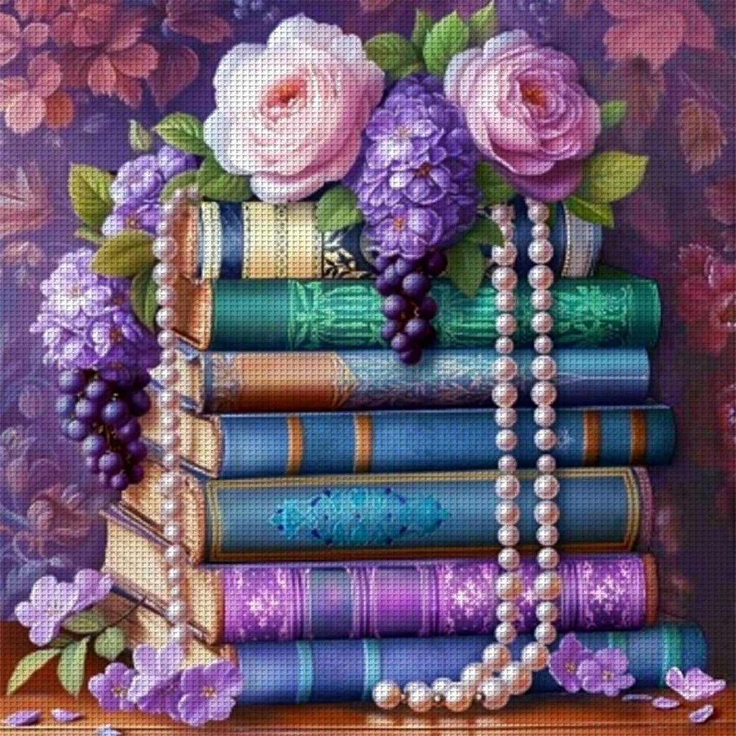 Books And Flowers - Full 11CT Stamped Cross Stitch 45x45CM - Yishu