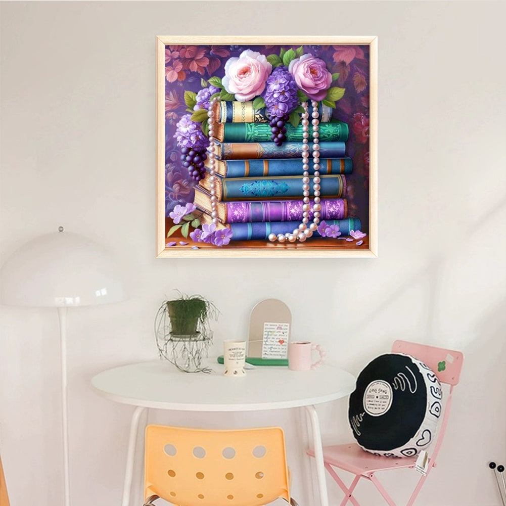 Books And Flowers - Full 11CT Stamped Cross Stitch 45x45CM - Yishu