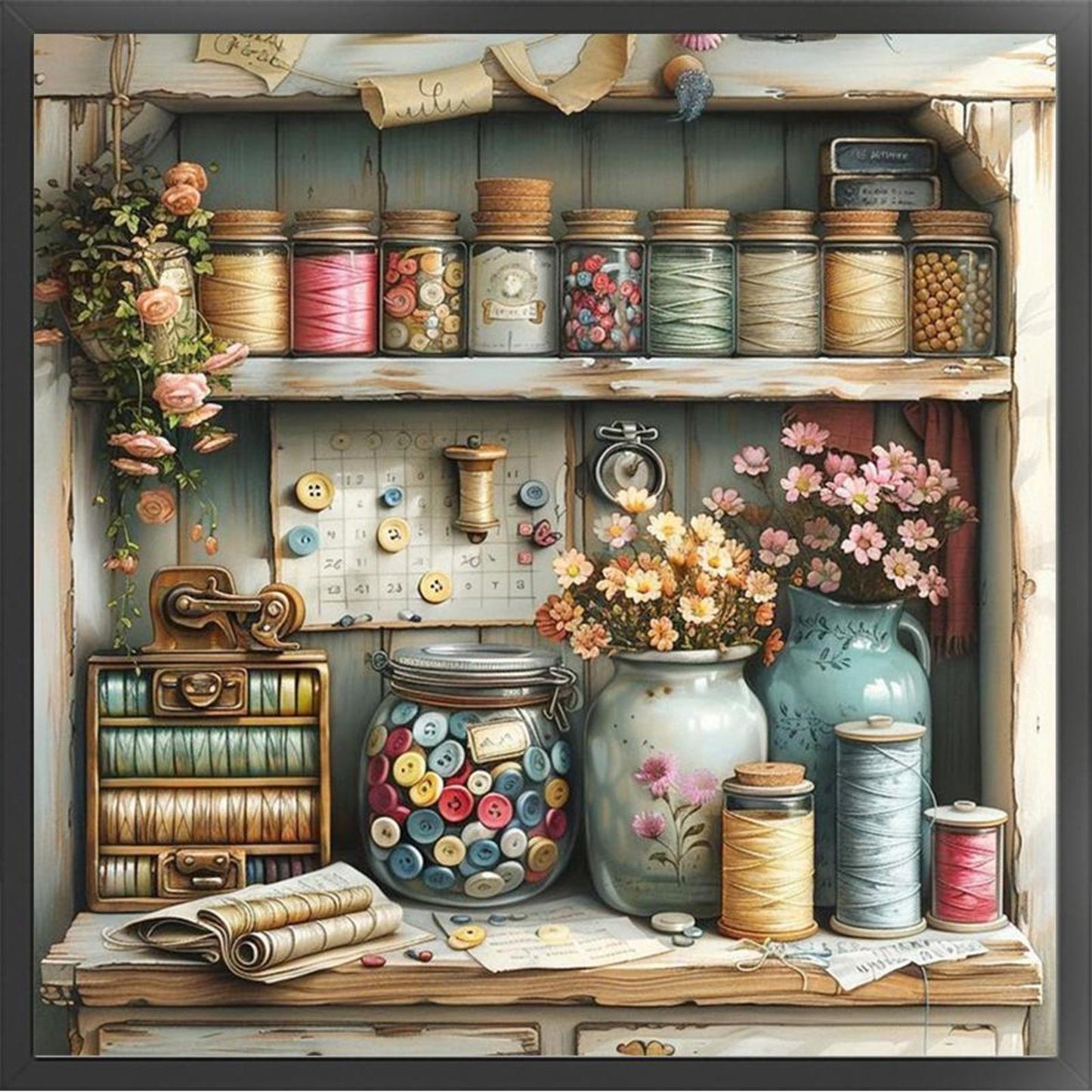 Flowers And Glass Bottle - Full 11CT Stamped Cross Stitch 45x45CM - Yishu