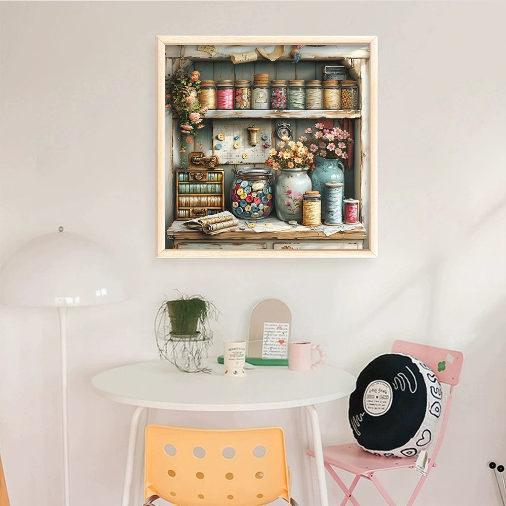 Flowers And Glass Bottle - Full 11CT Stamped Cross Stitch 45x45CM - Yishu