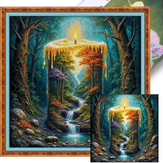 Candle Silhouette Scenery - Full 11CT Stamped Cross Stitch 50x50CM - Huacan