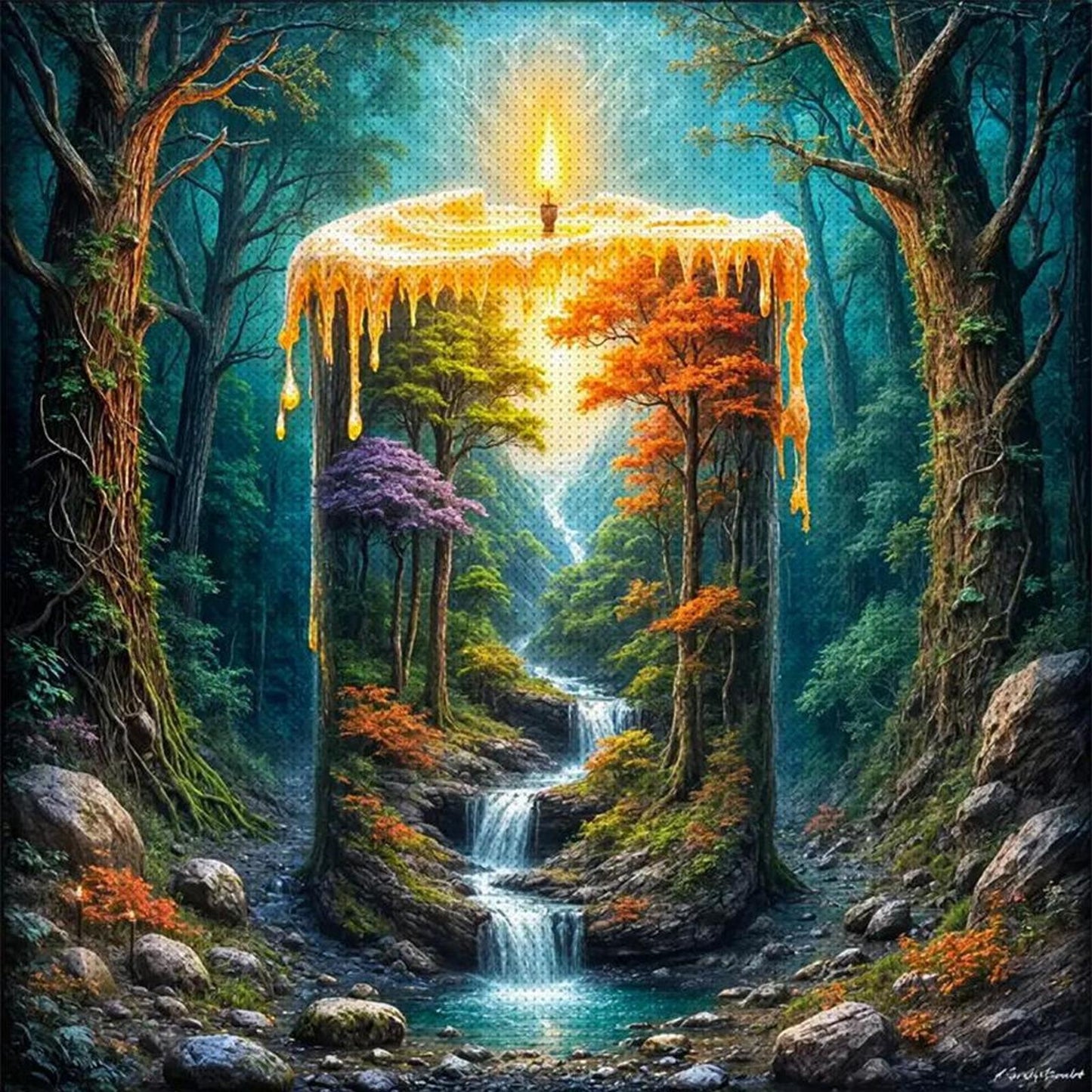 Candle Silhouette Scenery - Full 11CT Stamped Cross Stitch 50x50CM - Huacan