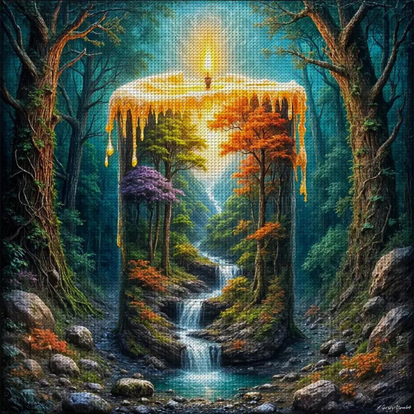 Candle Silhouette Scenery - Full 11CT Stamped Cross Stitch 50x50CM - Huacan