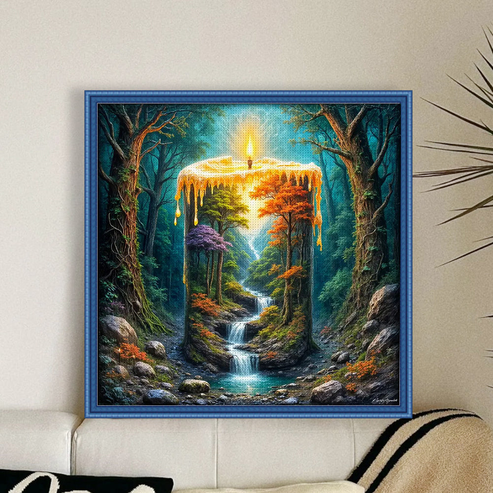 Candle Silhouette Scenery - Full 11CT Stamped Cross Stitch 50x50CM - Huacan