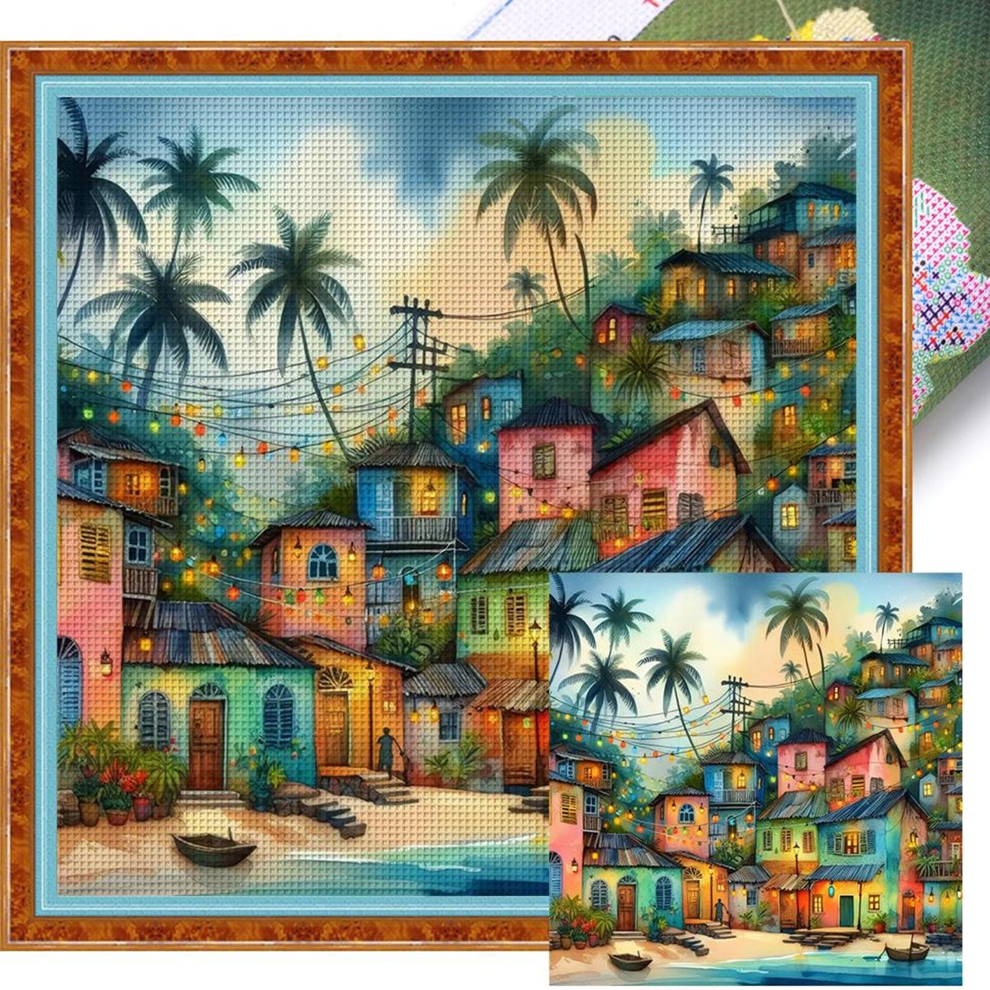 Colorful Town - Full 11CT Stamped Cross Stitch 45x45CM - Yishu